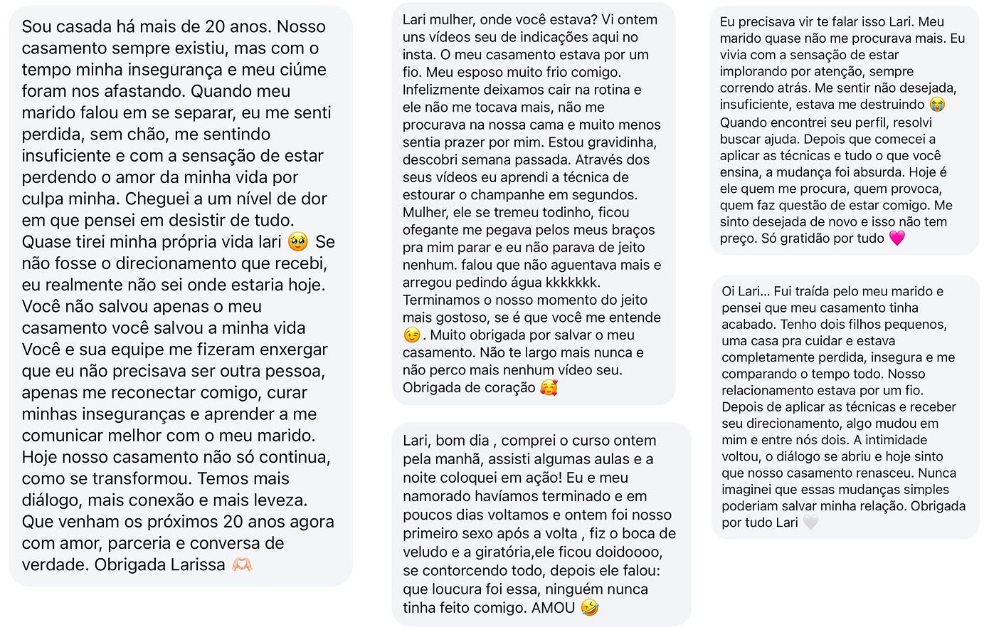 Coletânea de prints reais de depoimentos e conversas