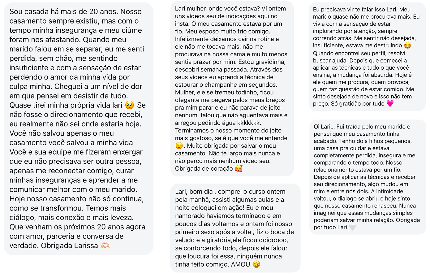 Coletânea de prints reais de depoimentos e conversas